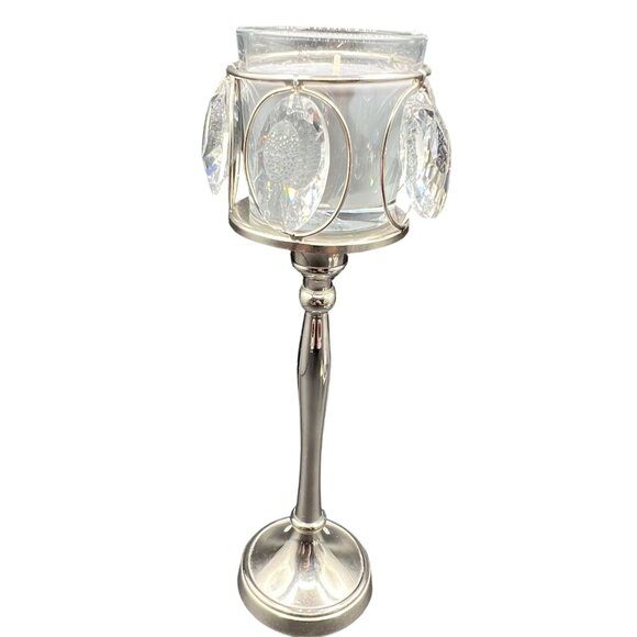 Crystal Pillar Silver Candle Holder 12" Set Of 3 Elegant Home Decor Centerpiece - Picture 6 of 16